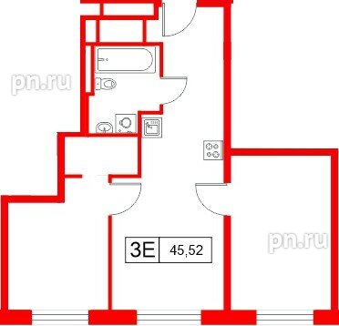 Апартаменты в ЖК «Апартаменты СААН», 2 комнатные, 45.52 м², 21 этаж