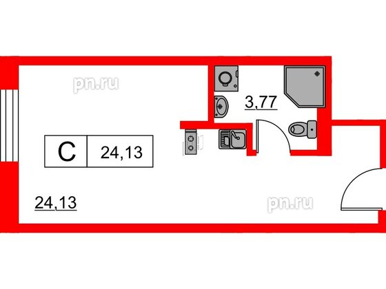 Апартаменты в ЖК Апартаменты SAAN, студия, 24.13 м², 6 этаж