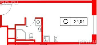Апартаменты в ЖК «Апартаменты СААН», студия, 24.04 м², 14 этаж
