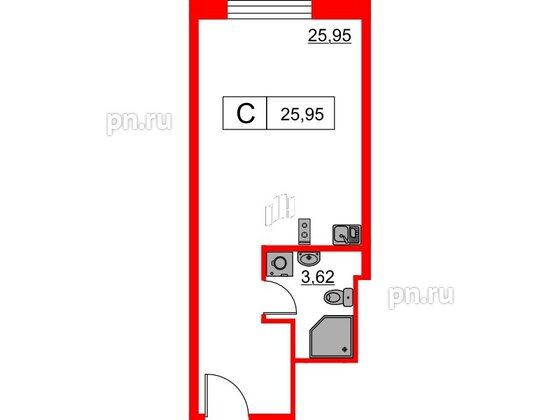 Апартаменты в ЖК Апартаменты SAAN, студия, 25.95 м², 6 этаж