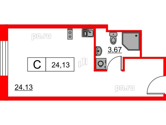 Апартаменты в ЖК Апартаменты SAAN, студия, 24.13 м², 6 этаж