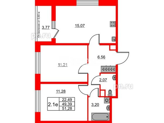 Квартира в ЖК «Город звёзд», 2 комнатная, 49.39 м², 1 этаж