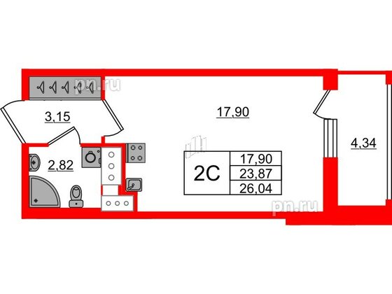 Квартира в ЖК «Город звёзд», студия, 23.87 м², 20 этаж