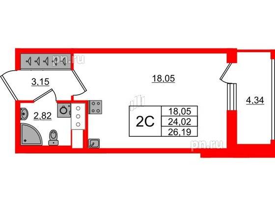 Квартира в ЖК «Город звёзд», студия, 24.02 м², 9 этаж