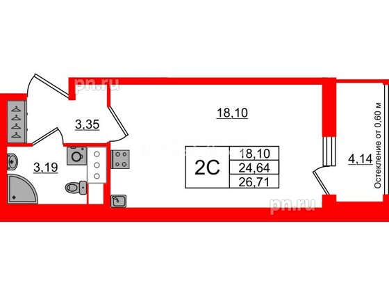 Квартира в ЖК «Город звёзд», студия, 24.64 м², 16 этаж