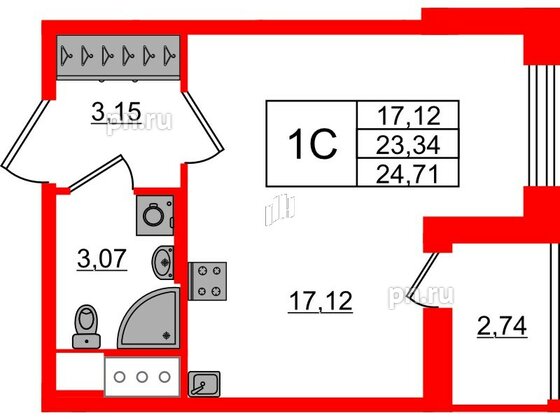 Квартира в ЖК «Город звёзд», студия, 23.34 м², 9 этаж