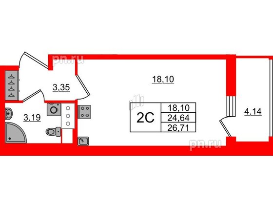 Квартира в ЖК «Город звёзд», студия, 24.64 м², 8 этаж