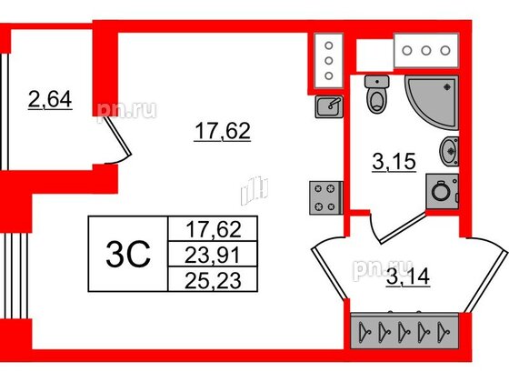 Квартира в ЖК «Город звёзд», студия, 23.91 м², 20 этаж