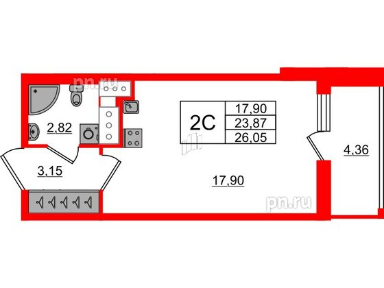 Квартира в ЖК «Город звёзд», студия, 23.87 м², 18 этаж