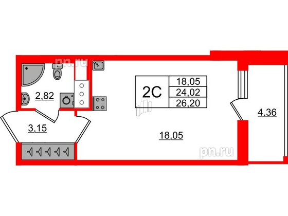 Квартира в ЖК «Город звёзд», студия, 24.02 м², 7 этаж