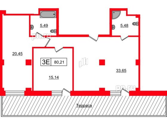 Апартаменты в ЖК Апарт-отель Well , 2 комнатные, 80.21 м², 10 этаж