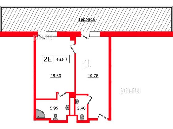 Апартаменты в ЖК Апарт-отель Well , 2 комнатные, 46.8 м², 10 этаж