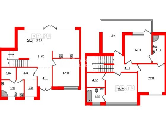 Квартира в ЖК «Моменты Репино», 4 комнатная, 127.23 м², 1 этаж
