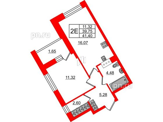 Квартира в ЖК VEREN NORT Сертолово, 1 комнатная, 41.4 м², 10 этаж