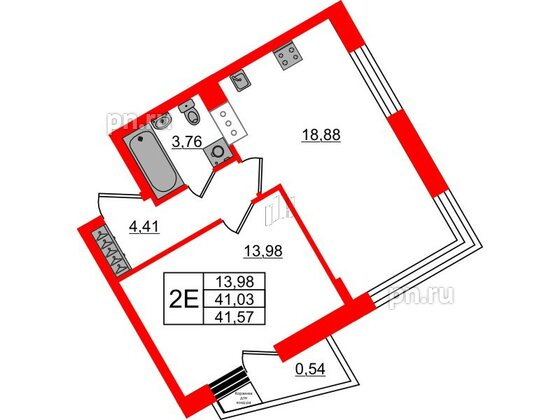 Квартира в ЖК VEREN NORT Сертолово, 1 комнатная, 41.57 м², 5 этаж