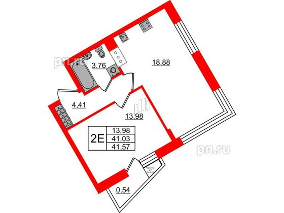 Квартира в ЖК VEREN NORT Сертолово, 1 комнатная, 41.57 м², 6 этаж