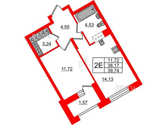Квартира в ЖК «ВЕРЕН НОРТ Сертолово», 1 комнатная, 39.74 м², 5 этаж