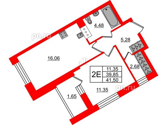 Квартира в ЖК «ВЕРЕН НОРТ Сертолово», 1 комнатная, 41.5 м², 11 этаж