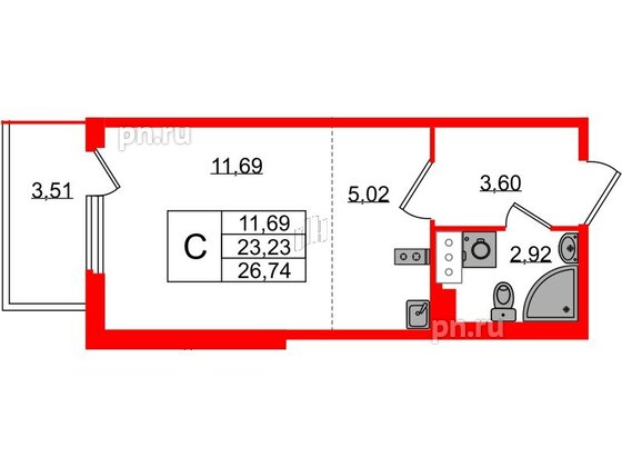 Квартира в ЖК Любоград, студия, 23.23 м², 3 этаж