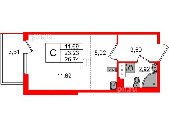 Квартира в ЖК Любоград, студия, 23.23 м², 4 этаж