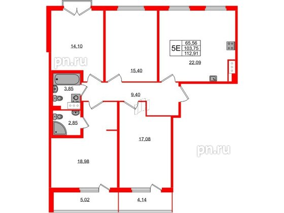 Квартира в ЖК Любоград, 4 комнатная, 103.75 м², 4 этаж