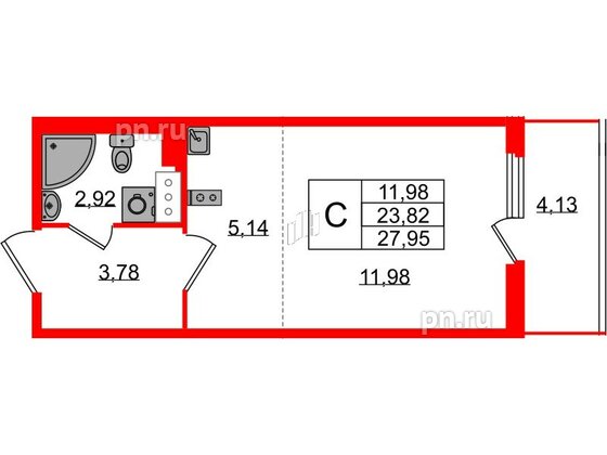 Квартира в ЖК Любоград, студия, 23.82 м², 4 этаж