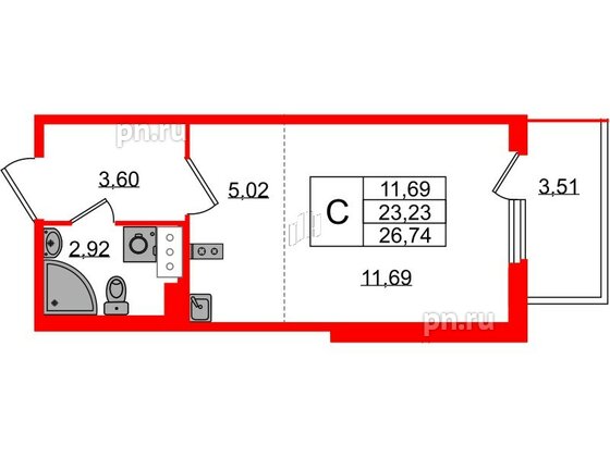 Квартира в ЖК Любоград, студия, 23.23 м², 3 этаж