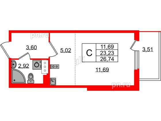 Квартира в ЖК Любоград, студия, 23.23 м², 4 этаж