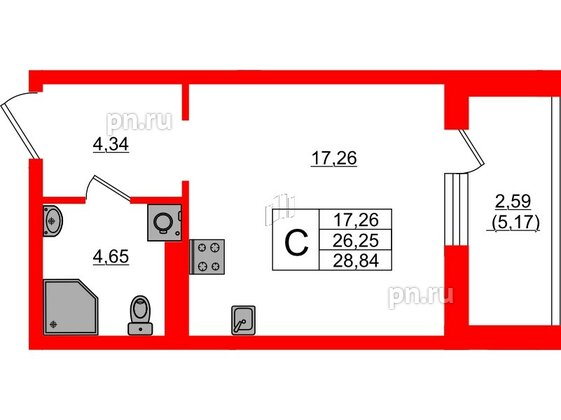 Квартира в ЖК «Поинт Токсово», студия, 28.84 м², 2 этаж