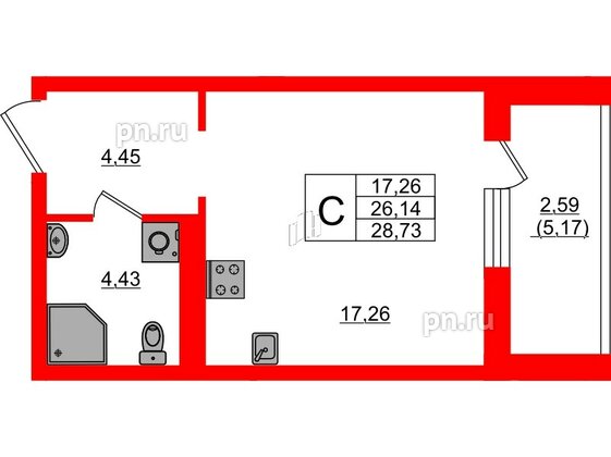 Квартира в ЖК «Поинт Токсово», студия, 28.73 м², 3 этаж