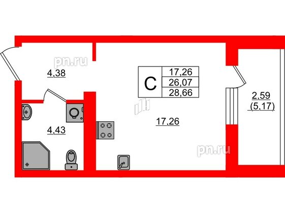 Квартира в ЖК «Поинт Токсово», студия, 28.66 м², 4 этаж