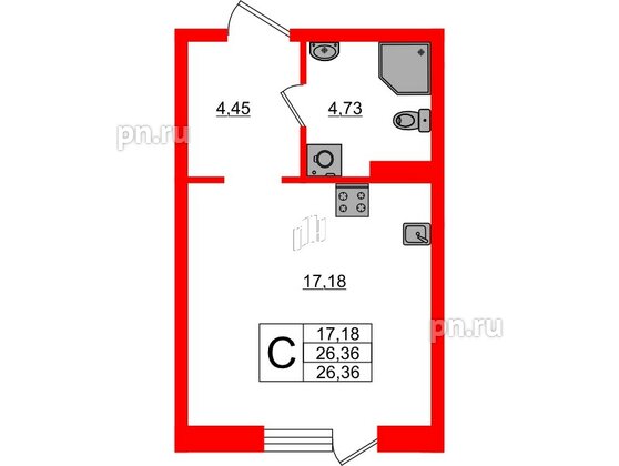 Квартира в ЖК «Поинт Токсово», студия, 26.36 м², 1 этаж