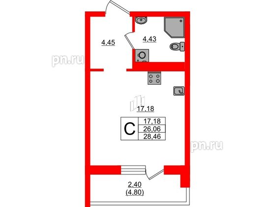 Квартира в ЖК «Поинт Токсово», студия, 28.46 м², 3 этаж