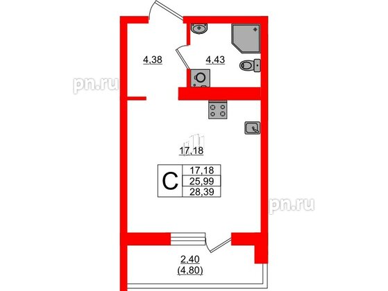 Квартира в ЖК «Поинт Токсово», студия, 28.39 м², 4 этаж