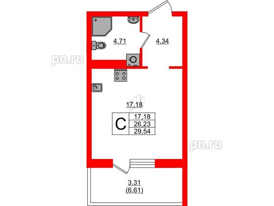 Квартира в ЖК «Поинт Токсово», студия, 29.54 м², 2 этаж