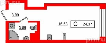 Квартира в ЖК «Башни Элемент», студия, 24.37 м², 5 этаж