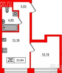 Квартира в ЖК «Башни Элемент», 1 комнатная, 33.84 м², 4 этаж