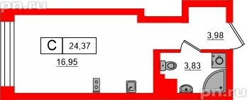 Квартира в ЖК «Башни Элемент», студия, 24.37 м², 10 этаж