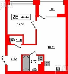 Квартира в ЖК «Башни Элемент», 1 комнатная, 44.44 м², 14 этаж