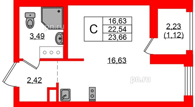 Квартира в ЖК Квартал «Новый Московский», студия, 23.66 м², 7 этаж