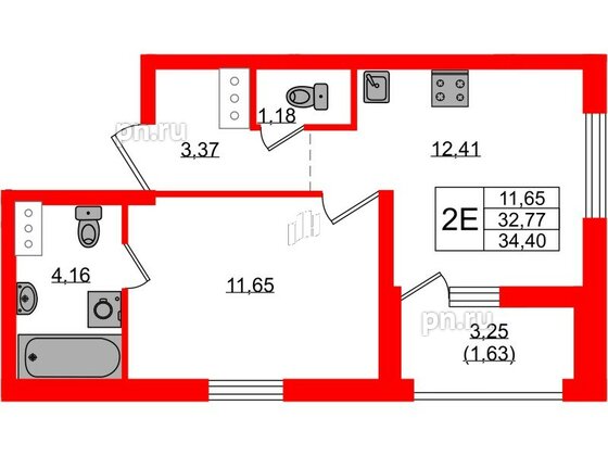 Квартира в ЖК UP-квартал Новый Московский, 1 комнатная, 34.4 м², 4 этаж