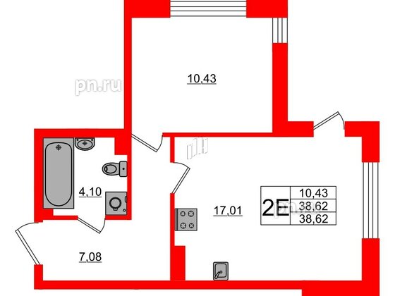 Квартира в ЖК «Поинт Токсово», 1 комнатная, 38.52 м², 1 этаж