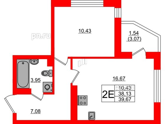 Квартира в ЖК «Поинт Токсово», 1 комнатная, 39.67 м², 4 этаж