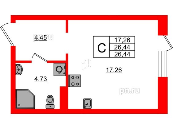 Квартира в ЖК «Поинт Токсово», студия, 26.44 м², 1 этаж