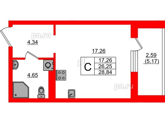 Квартира в ЖК «Поинт Токсово», студия, 28.84 м², 2 этаж
