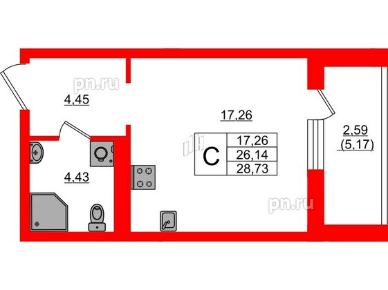 Квартира в ЖК «Поинт Токсово», студия, 28.73 м², 3 этаж