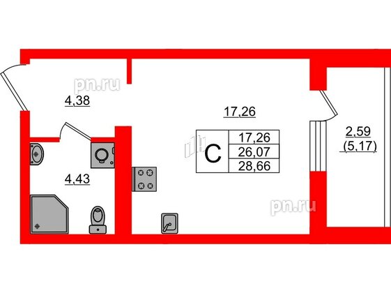 Квартира в ЖК «Поинт Токсово», студия, 28.66 м², 4 этаж