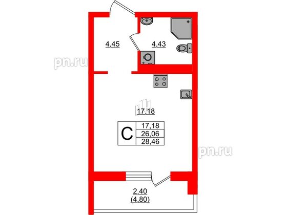 Квартира в ЖК «Поинт Токсово», студия, 28.46 м², 3 этаж