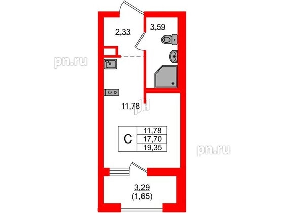 Квартира в ЖК UP-квартал Новый Московский, студия, 19.35 м², 1 этаж