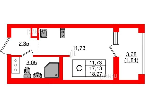 Квартира в ЖК UP-квартал Новый Московский, студия, 18.97 м², 2 этаж